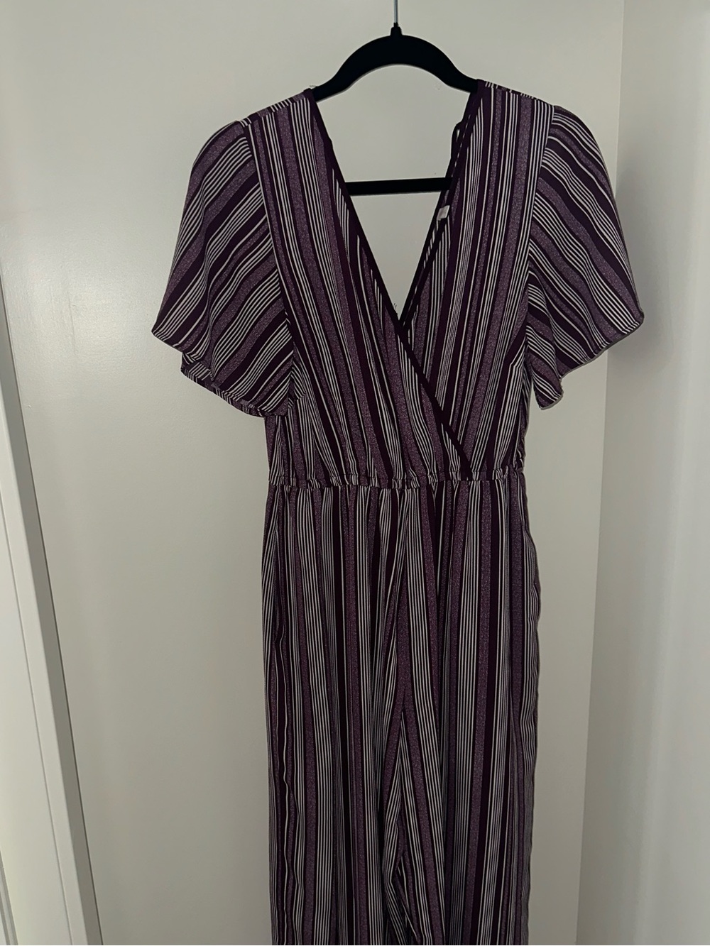 Striped Purple V-Neck Women’s Jumpsuit